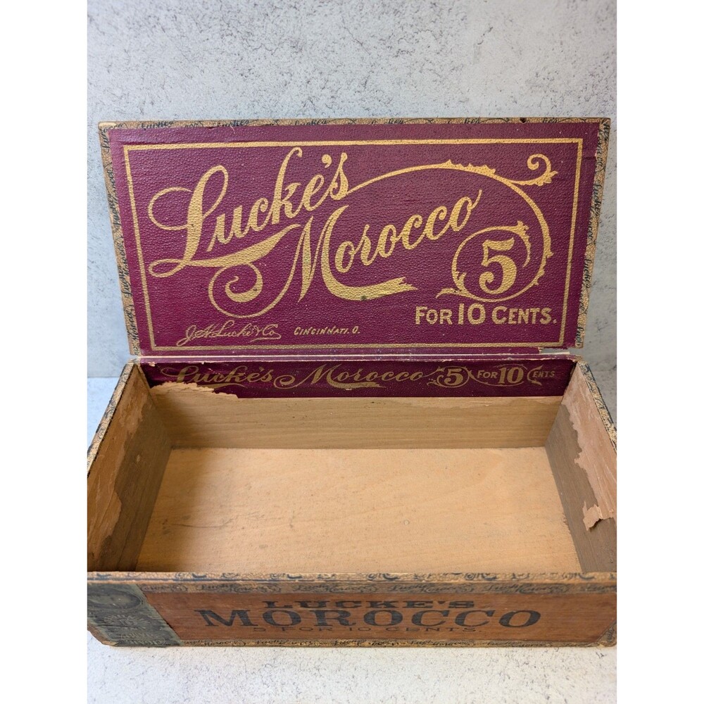 Antique Lucke’s Morocco Cigar Box 5 for 10 Cents Cincinnati